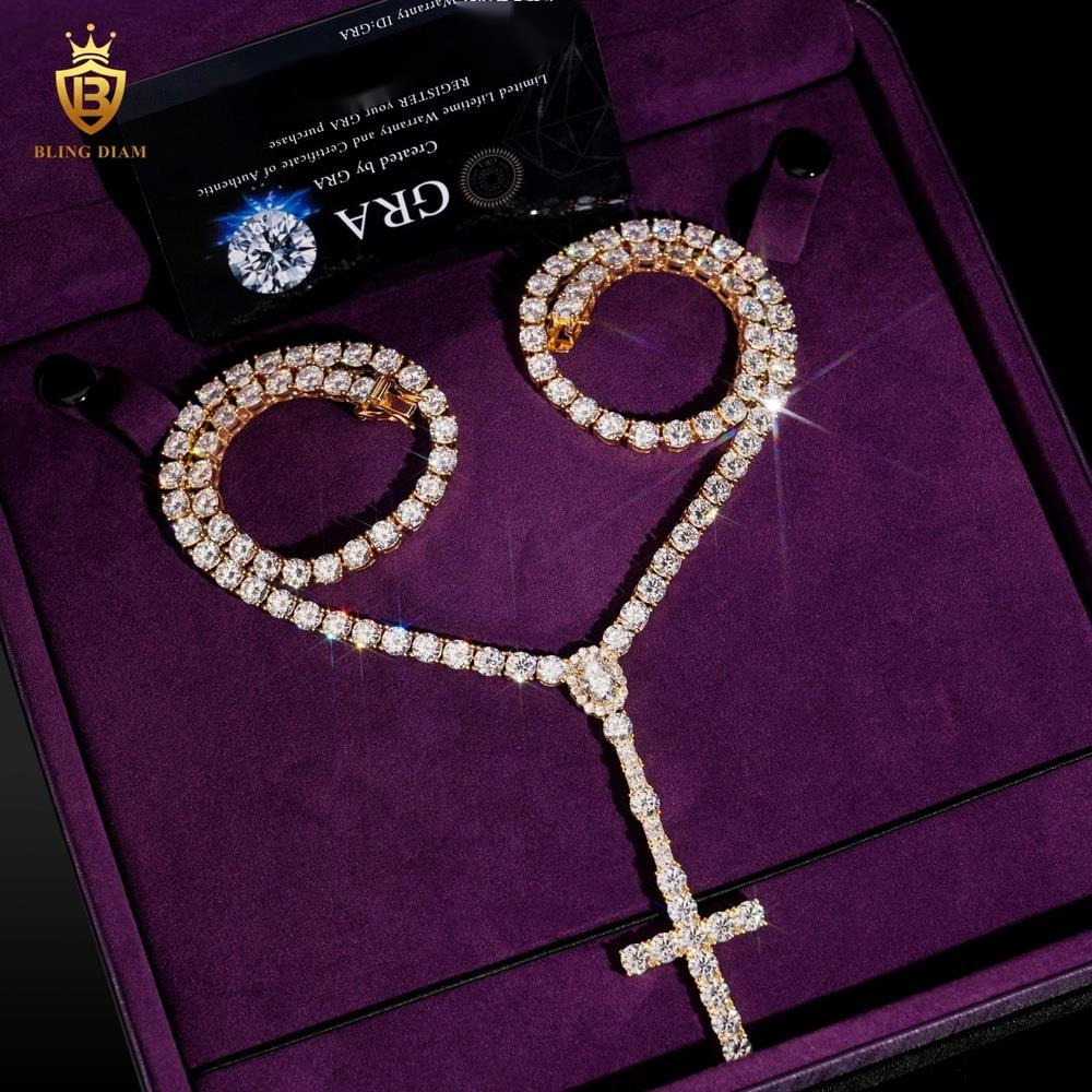 New Arrival Cross Pendant VVS Moissanite 5mm Tennis Chain Pass Diamond Tester Moissanite Tennis Necklace 925 Sterling Silver GRA - view 3