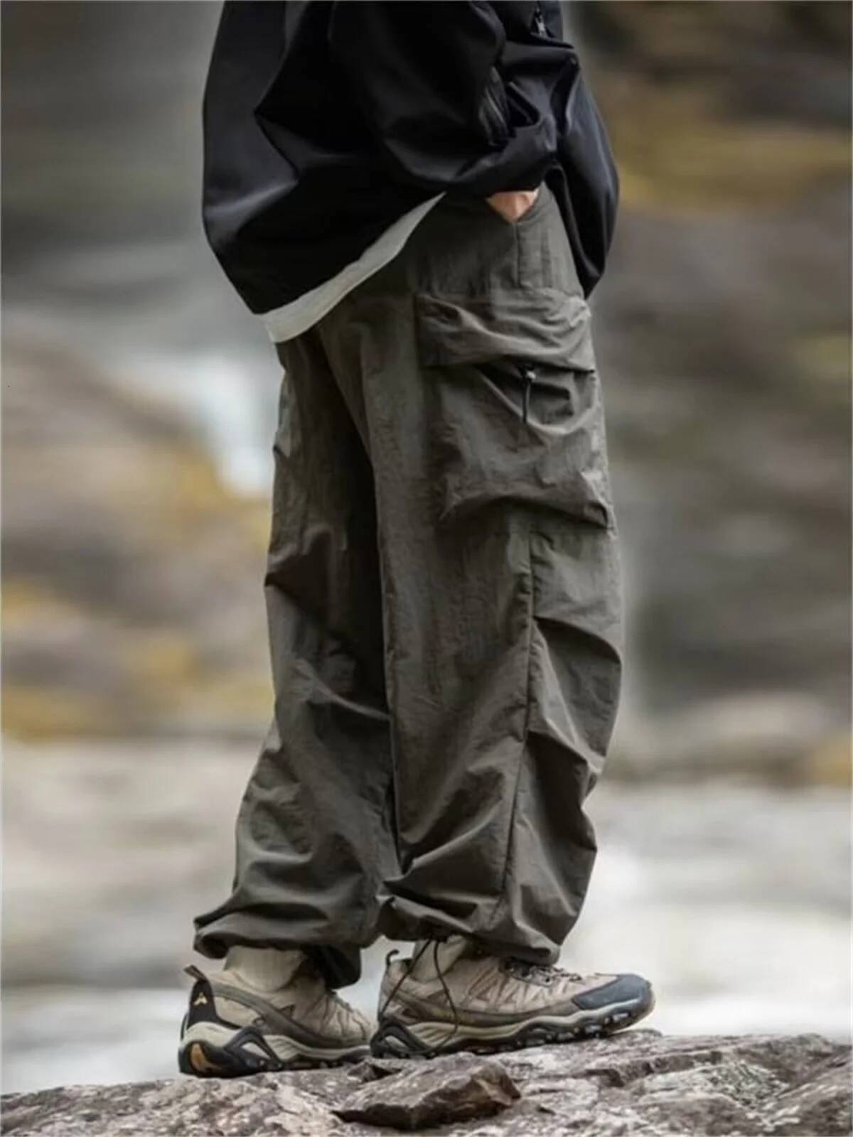 Men's Spring and Autumn New Waterproof Hip Hop Mountaineering Casual Harajuku Work Black Cargo Outwear Pants - view 4