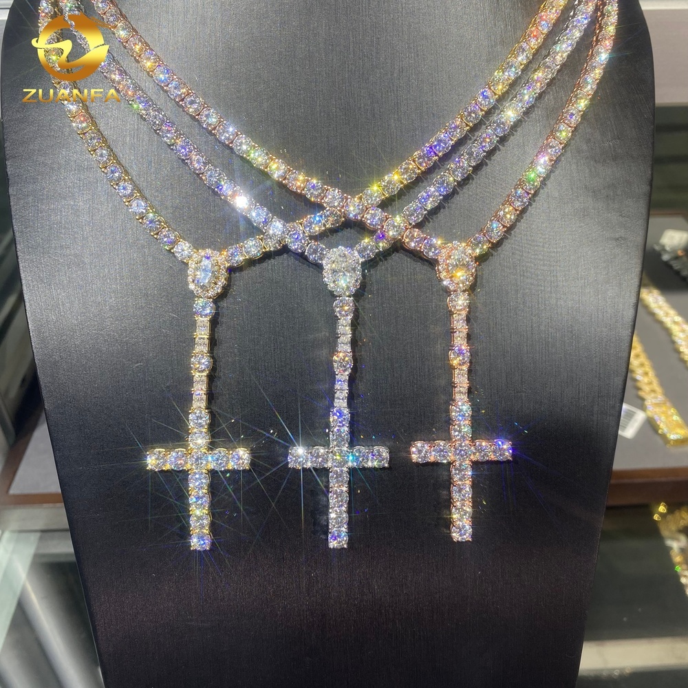 New Arrival Cross Pendant VVS Moissanite 5mm Tennis Chain Pass Diamond Tester Moissanite Tennis Necklace 925 Sterling Silver GRA - view 7