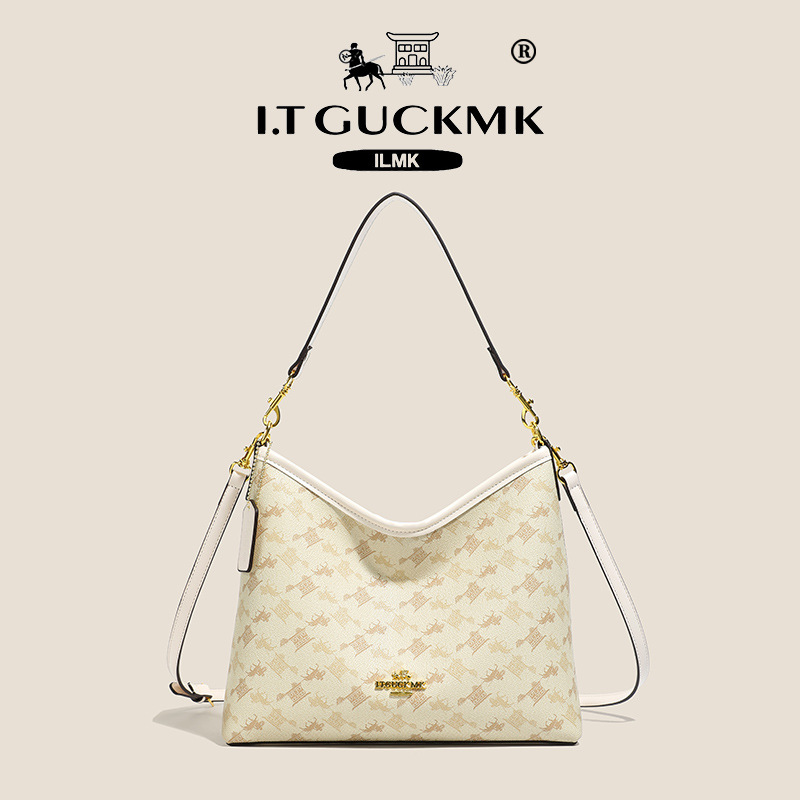 Luxury Designer I TGUCKMK Luxury 2026 Hot Classic Printed Fashion Designer Shoulder Retro Versatile Single Large Capacity White Blue Coffee Tote Bag F - view 5