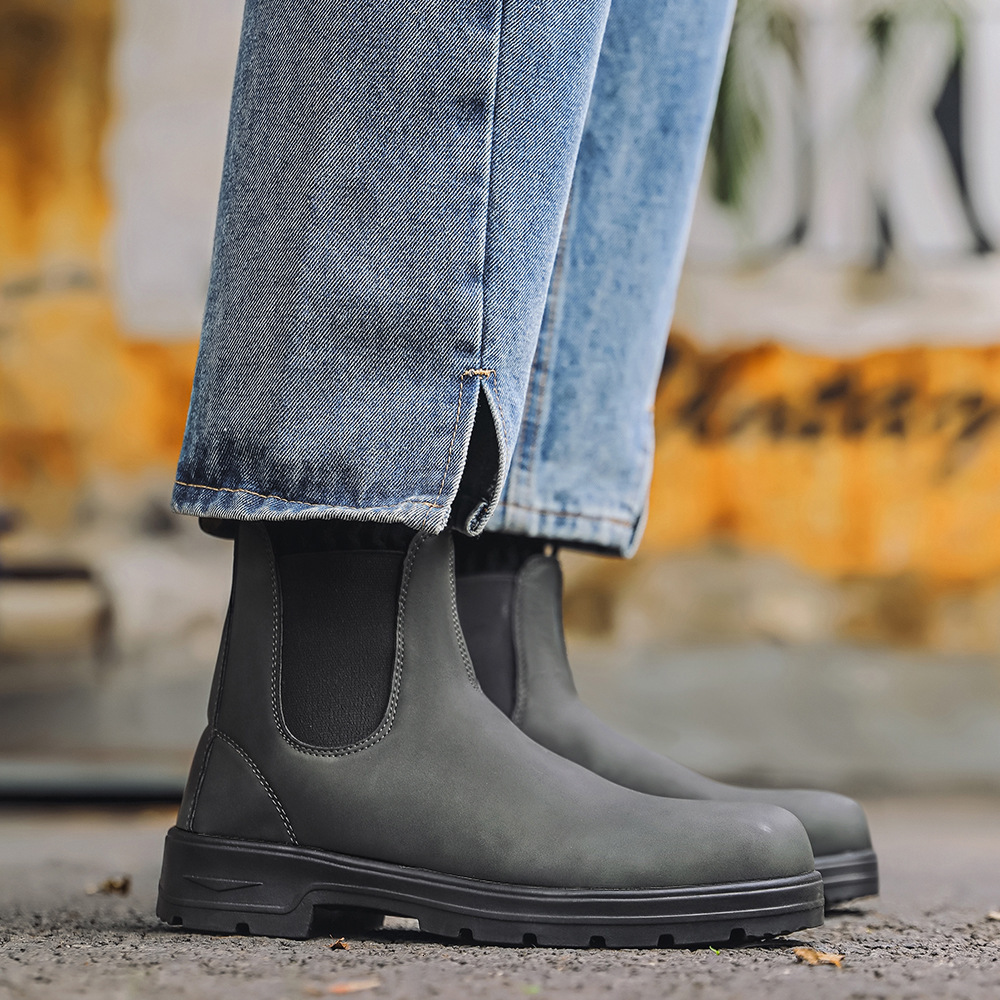 Designer Shoes Men Suede Ankle Boots Side Zipper Block Heel Fashion Outdoor Shoes - view 4