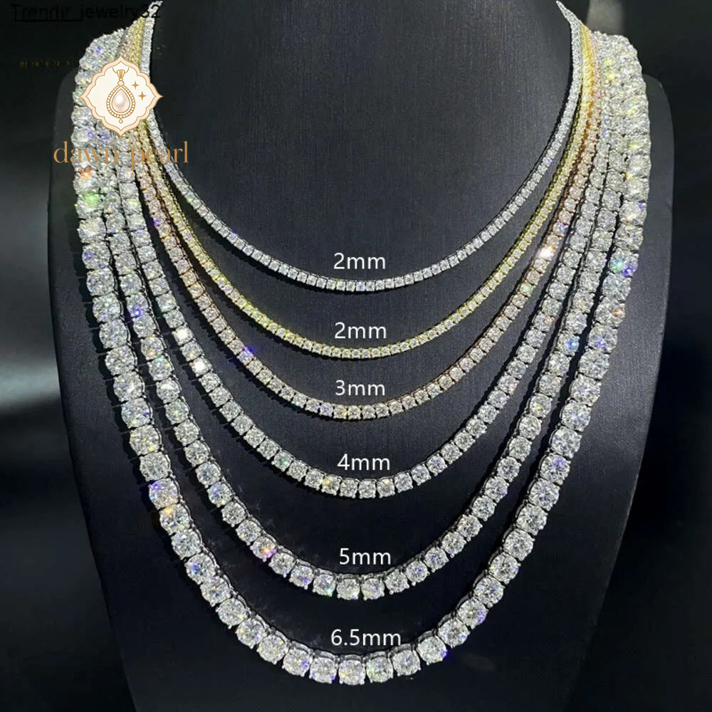 necklace Hip Hop 925 Sterling Silver 2mm 3mm 4mm 6 5mm VVS Moissanite Diamond Necklace moissanite tennis chain
