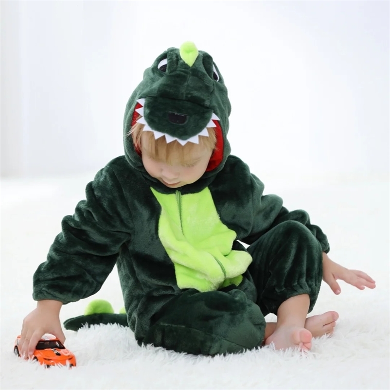 born Baby Green Dinosaur Animal Cartoon Romper Girls Pajamas Long Sleeve Hooded Onesies Infants Boys Costumes For Christmas 260622BJ