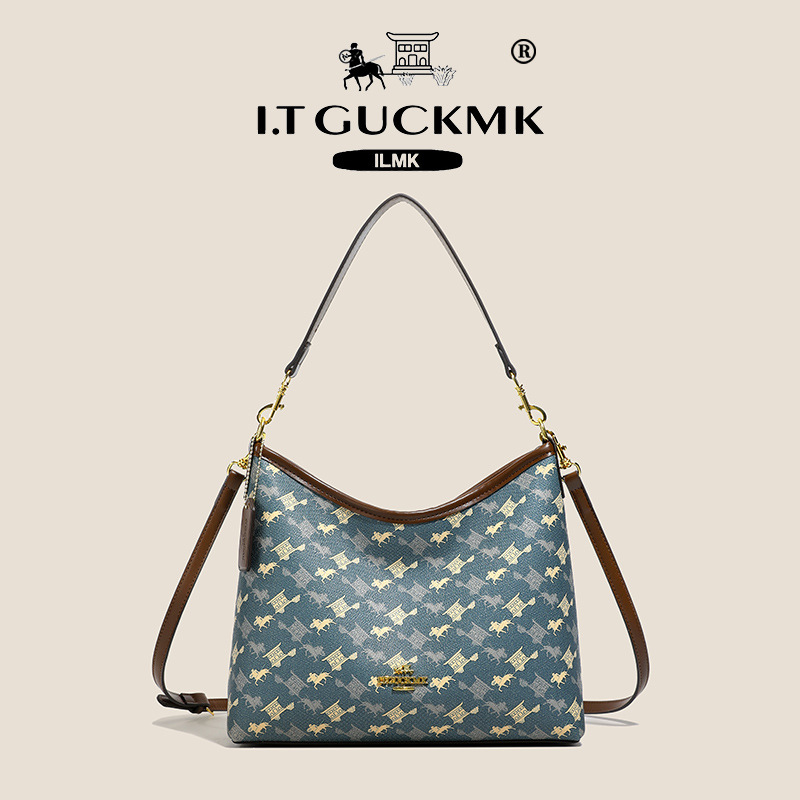 Luxury Designer I TGUCKMK Luxury 2026 Hot Classic Printed Fashion Designer Shoulder Retro Versatile Single Large Capacity White Blue Coffee Tote Bag F - view 6