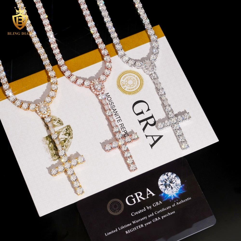 New Arrival Cross Pendant VVS Moissanite 5mm Tennis Chain Pass Diamond Tester Moissanite Tennis Necklace 925 Sterling Silver GRA - view 6