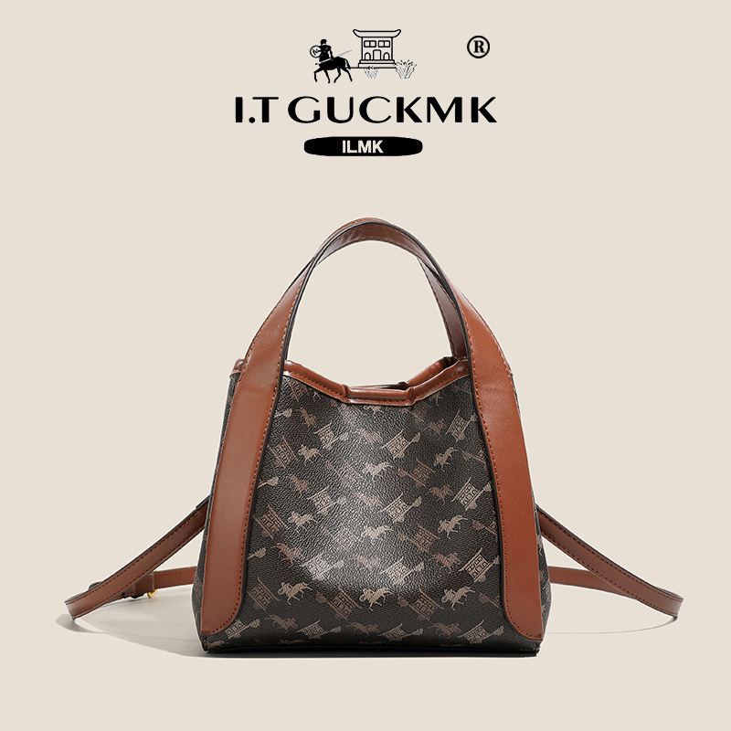 Luxury Designer I TGUCKMK Luxury 2026 New Fashion Printed Designer Bucket Retro Versatile Trend Classic Shoulder Bag For Women - view 3