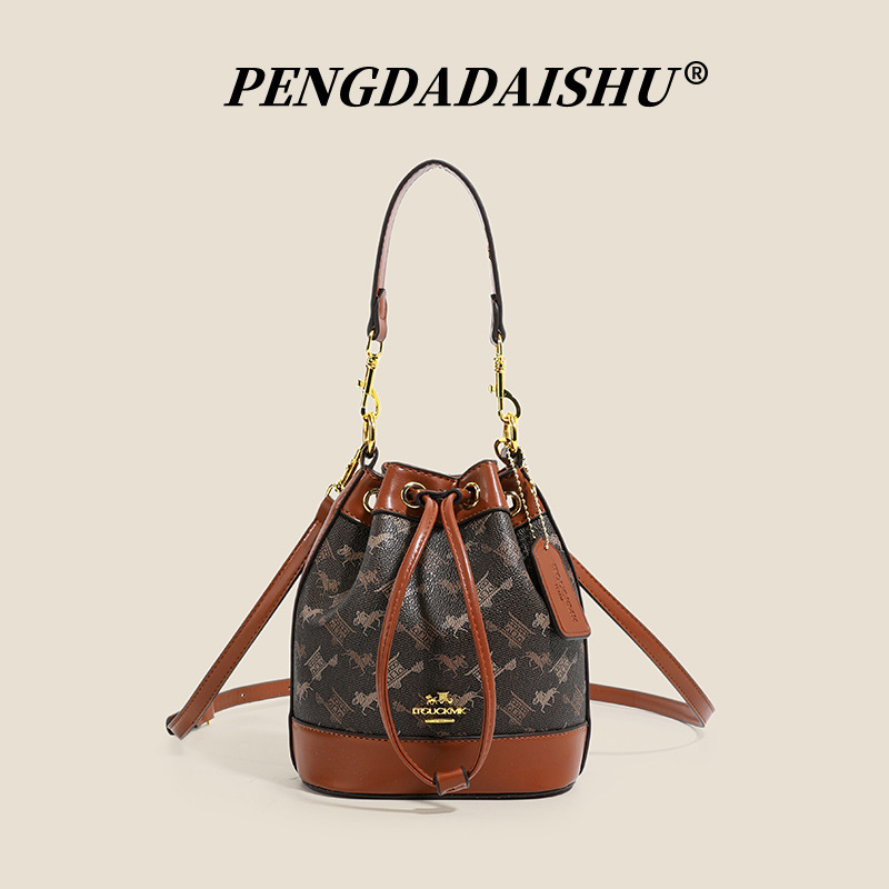 Luxury Designer I TGUCKMK Luxury 2026 New Fashion Printed Designer Bucket Retro Versatile Single Trend Shoulder Bag For Women - view 4