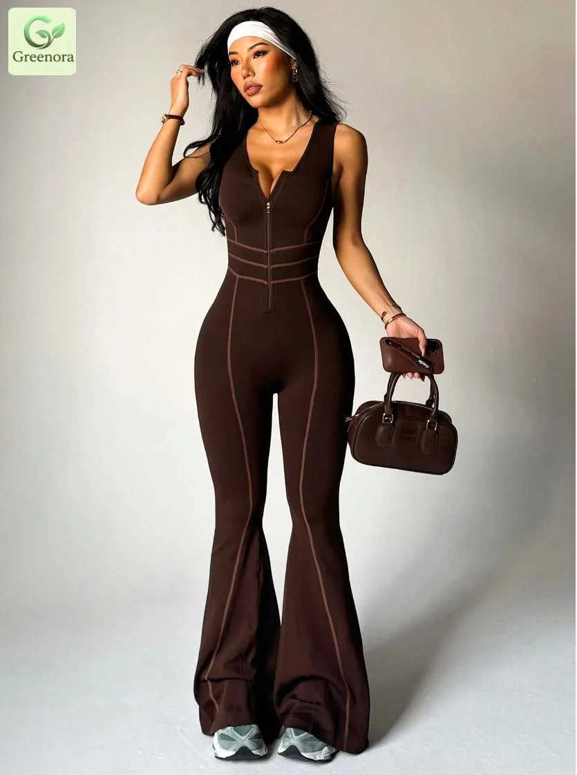 Greenora Tuta Da Donna Sexy Con Zip Pantaloni Svasati Con Cuciture A Contrasto …