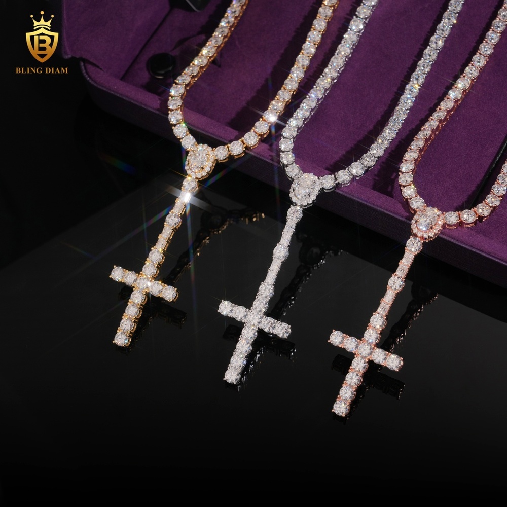 New Arrival Cross Pendant VVS Moissanite 5mm Tennis Chain Pass Diamond Tester Moissanite Tennis Necklace 925 Sterling Silver GRA - view 5