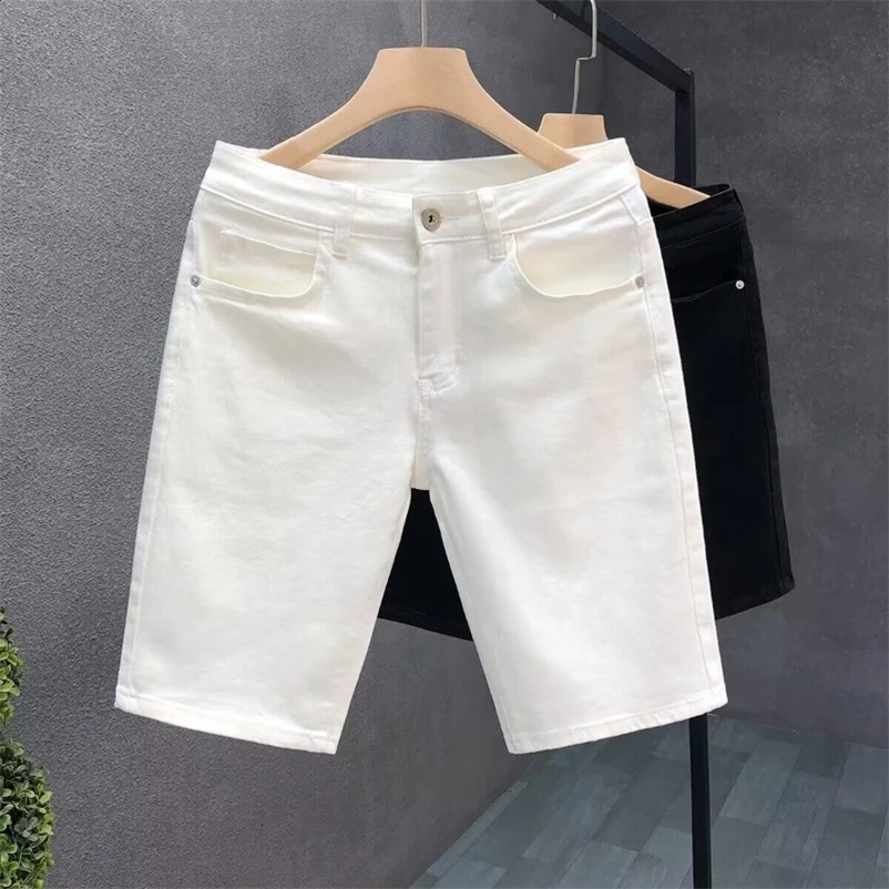 Mens White Denim Shorts Summer Casual Slim Fit Pure Color Five Inch Beach Shorts Simple Stylish Fashion Jeans 260707BJ