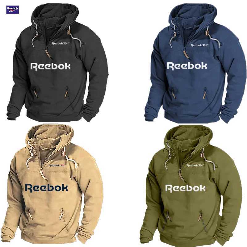Sweatshirt Reebok Men's Spring/Autumn Hooded Retro Sports Style Loose Casual Top Solid Color with Multiple Zippers Design L260803 - view 6