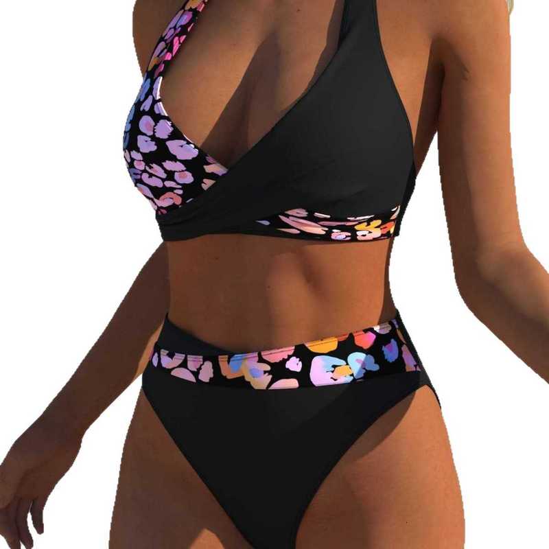 Women's Swimwear Two-piece halter neck swimsuit for women, deep V-neck, push-up, high-waisted, tummy-concealing, beach vacation swimwear - view 6