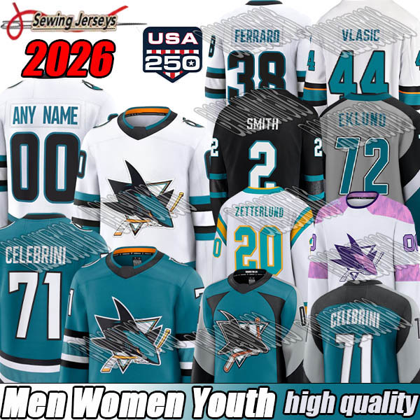 San Jose Shark Jersey Hockey Jerseys #71 Macklin Celebrini #39 Logan Couture Mikael Granlund Alexandar Georgiev Will Smith Hockey Jerseys 2026 2027