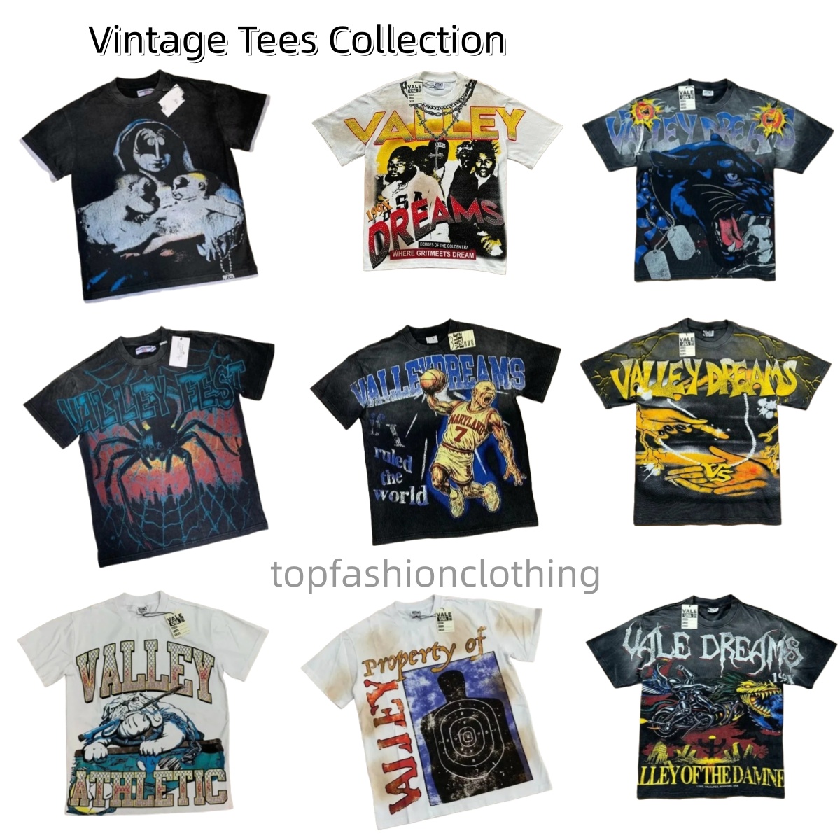 Vales T Shirt Designer Vintage Valley Camicie Da Uomo Abbigliamento T-Shirt Spe…