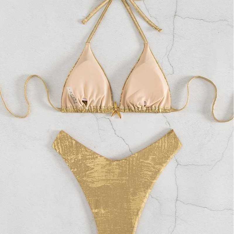 Women's Swimwear 2026 New Gold-Embossed Halter Neck Bikini Sexy Two-Piece Swimsuit with Starfish Decoration for Women's Beach Vacation Swimw - view 4
