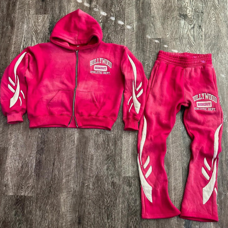 Designer Tracksuit Men Unisex Zip Hoodie Flared Pants Set Y2K Hip Hop Letter Print Streetwear 2 Piece Outfit
