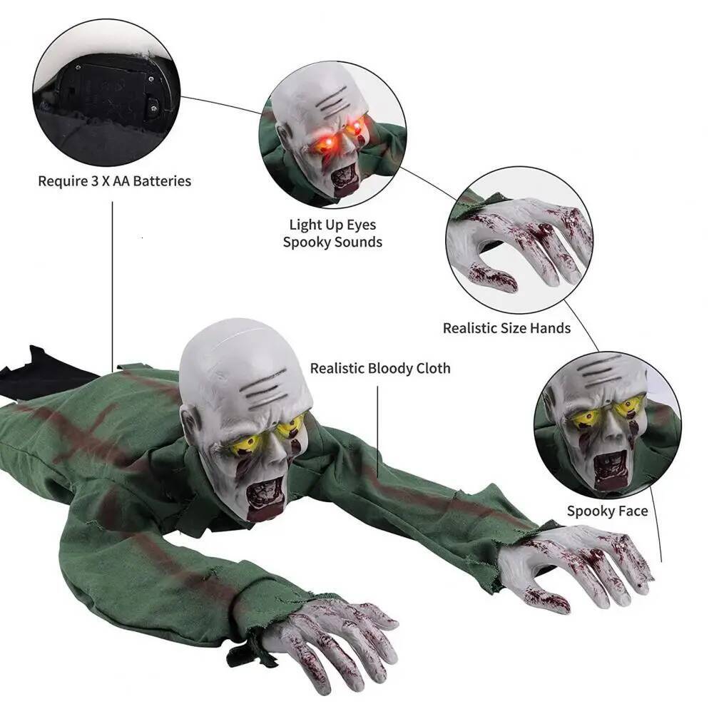 Foldable Figure Spooky Halloween Crawling Ghost Decoration with Sound Glowing Eyes Realistic Electric for Haunted J260804 - view 6