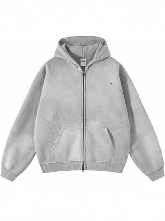 Designer 2026 European American high street autumn and winter spray-dyed, washed, distressed 360g fleece-lined double-zipper hoodie, vintage style - view 3