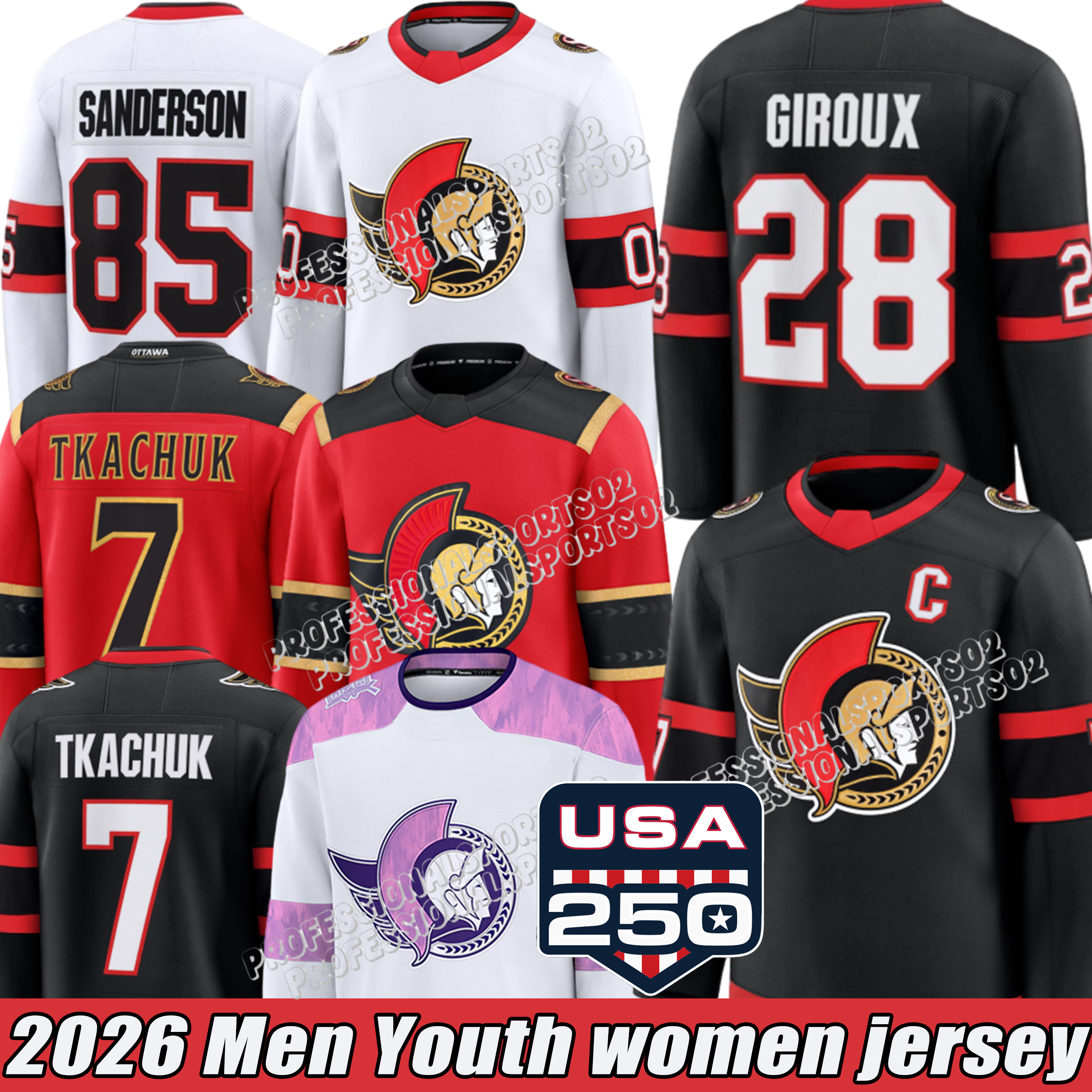 #7 Brady Tkachuk Jersey Ottawa Hockey Jersey Senator Jersey #18 Tim Stutzle #19 Drake Batherson #28 Claude Giroux #85 Jake Sanderson #72 Thomas Chab