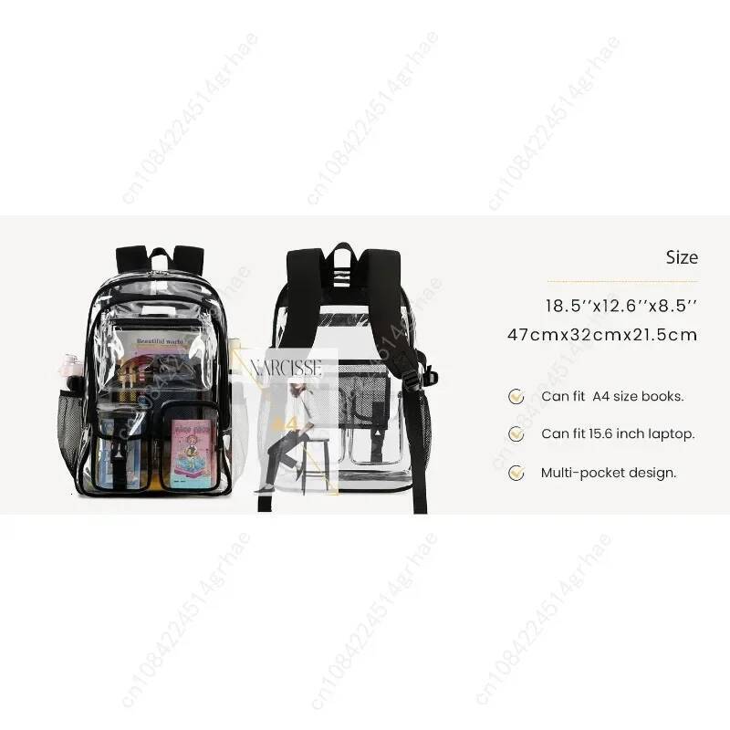 Clear Heavy Duty PVC Woman Man Transparent Bookbag See Through Backpack Fashion Knapsack For Gifting - view 7