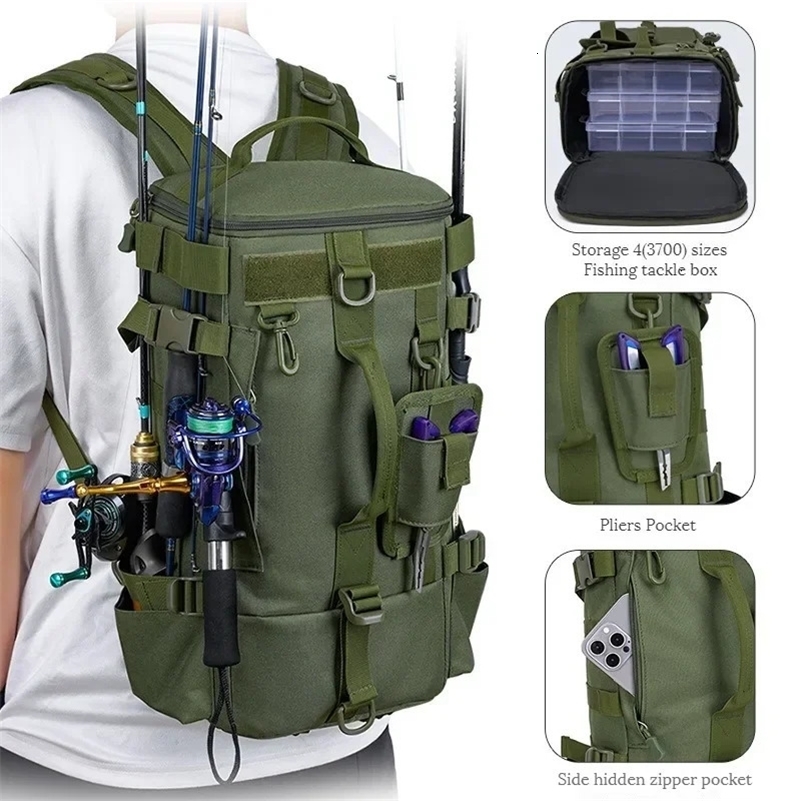 Multifunctional Fishing Backpack for Men Large Capacity Rod Storage Shoulder Bag Outdoor Sports Fish Equipment Storage Pack 2028 260525BJ