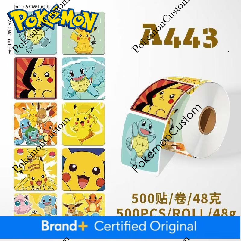 Roll 500 Stickers/Roll Pikachu Pokemon Cartoon Journal Sealing Decorative Stickers ca21
