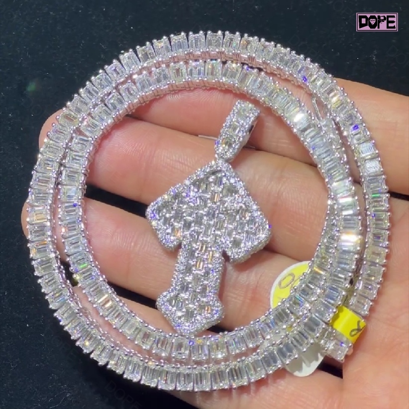 Hiphop Moissanite Pendant Cross Charm Baguette Cut 925 Silver Vvs Iced Out Custom Moissanite Pendant - view 3