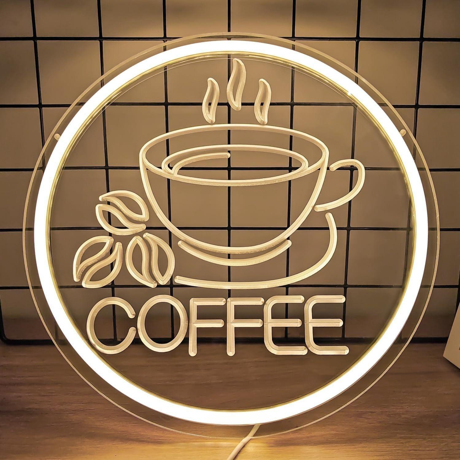 Acrylic Neon Signs, OPEN Business Sign, Coffee Cup, Coffee Bar, Bullhead Rodeo Themed Decor Lights, Wall Neon Ornaments for Shops Cafes Bars Ambiance  - view 3