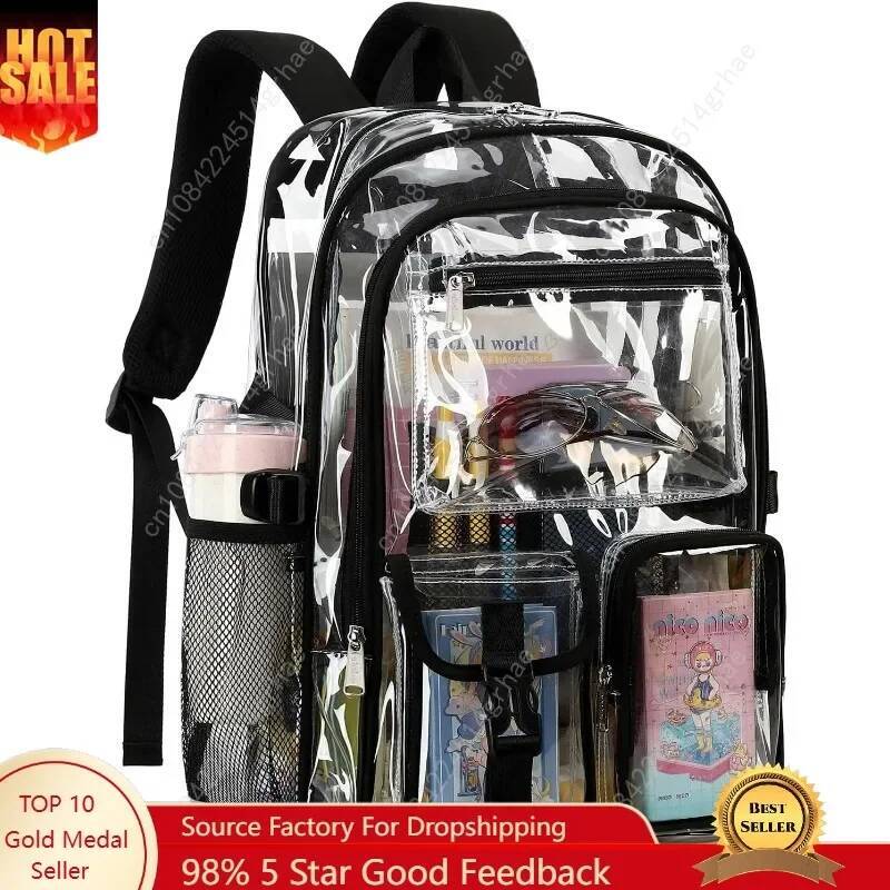 Clear Heavy Duty PVC Woman Man Transparent Bookbag See Through Backpack Fashion Knapsack For Gifting
