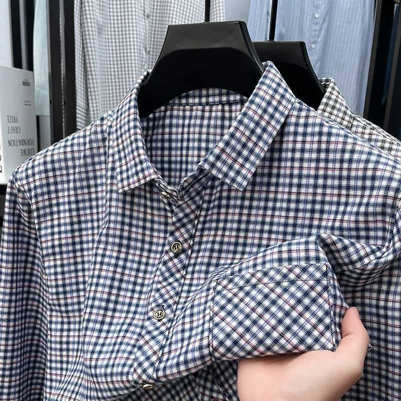 Men's Lapel Collar Plaid Shirt Long Sleeve Button Front Breathable Comfortable Fabric Casual Business Daily Wear Single Pocket Z260805
