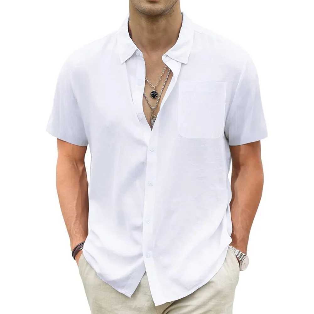 Men's Lightweight Hawaiian Shirts Cotton Linen Breathable Short Sleeve Shirts Vacation Beach Casual Summer Men Tops with Pocket Z260805
