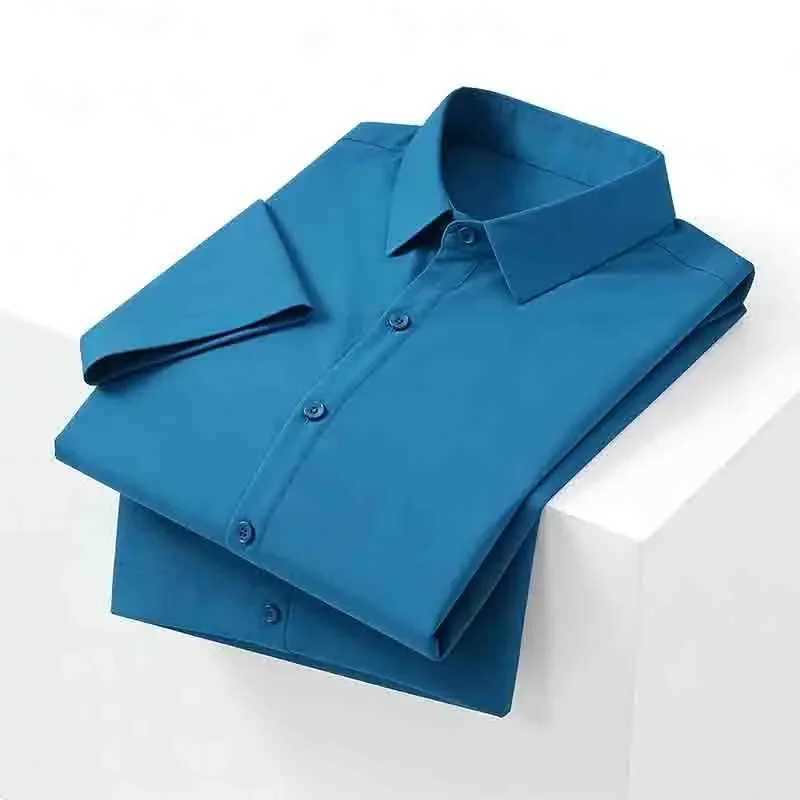 Casual Light Blue Short Sleeve Button Up Shirt for Men Versatile Collared Dress Shirt for Spring Summer Z260805