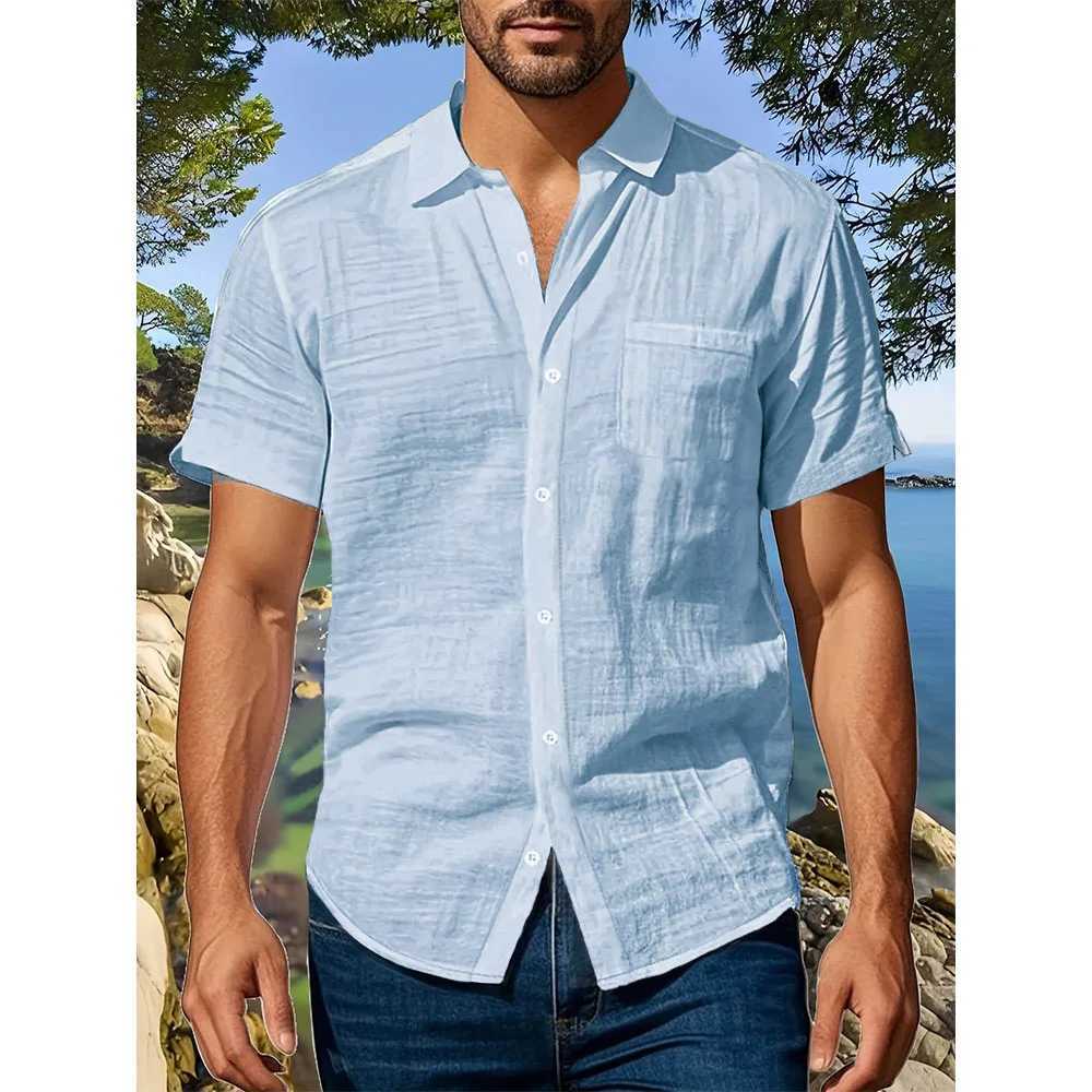 Summer New Men's Short Sleeve Shirt Cotton Linen Lightweight Breathable Cozy Casual Lapel Collar Simple Style Shirts Z260805 - view 3