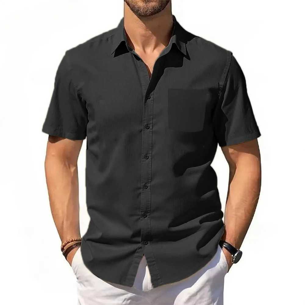 Men's Cotton Linen Shirt Summer Short Sleeve Button Up Hawaiian Lightweight Shirts Vacation Casual Lapel Collar Tops Z260805 - view 6