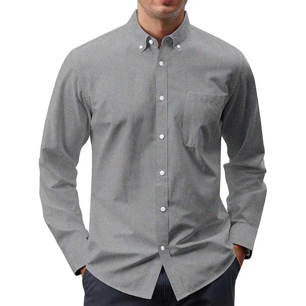 Men's Long Sleeve Shirts Solid Color Oxford Shirt Men's Button Up Shirt with Pockets Men Shirts Business Dress Shirt Z260805