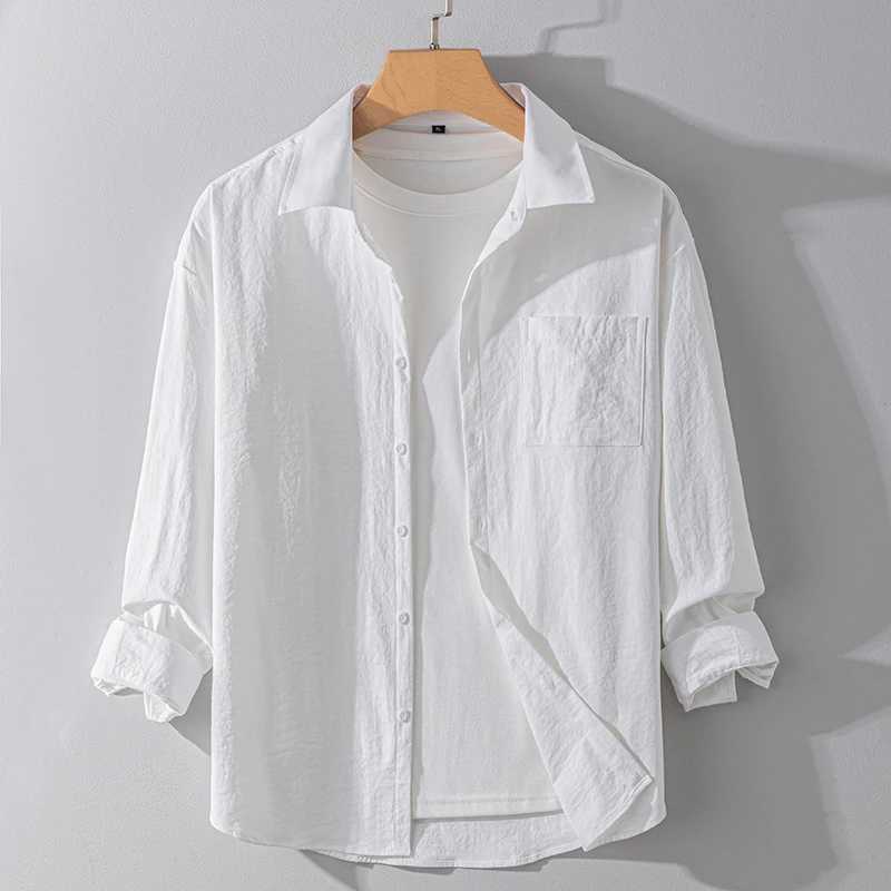 Autumn Solid Color Long-sleeved Shirt Men's Loose Soft Comfort Office Business Casual Korean Fashion Shirts White Black Green Z260805 - view 3
