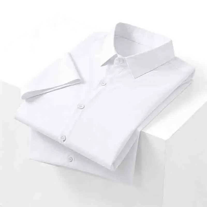 Casual Light Blue Short Sleeve Button Up Shirt for Men Versatile Collared Dress Shirt for Spring Summer Z260805