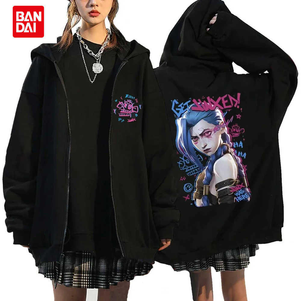 Bandai Arcane Jinx Zip Up Jackets Monkey Doll Rabbit Graffiti Grunge Style Hoodies Black Anime Sweatshirts Streetwear Unisex Clothing L260805IN57 - view 5
