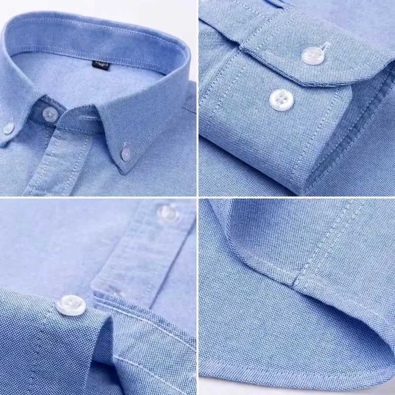 100% Cotton Oxford Men's Shirts Long Sleeves Plaid Soft Regular Fit Formal Dress Office Shirt Social Blouse Male Clothes 5XL 6XL Z260805