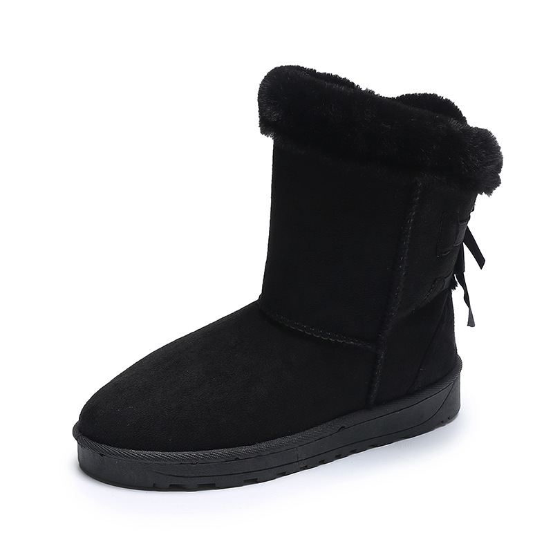 free shipping 2026 winter new style bow design warm snow boots for women fashion versatile casual lined short boots blue wine red