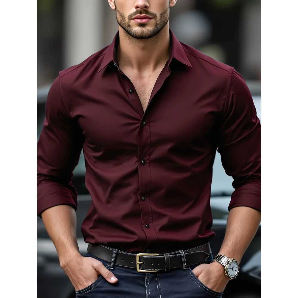 FGKKS New Men Casual Shirt Brand Fashion Solid Color Long Sleeve Elastic Fabric Male Business Dress Shirt Z260805 - view 4