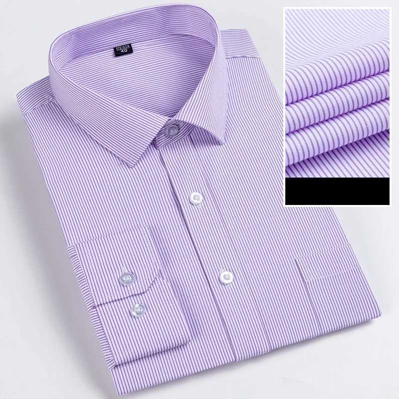 Men Formal Shirt Long Sleeve Office Solid Color Striped Fashion Business Pocket White Social Shirt Men's Clothing 5XL 6XL Z260805