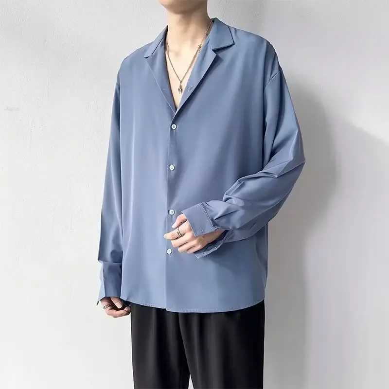 Korean Fashion Men's Shirt Spring Summer New Loose Casual Long-sleeved Lapel High Street Male Suit Shirt White Black Gray Green Z260805