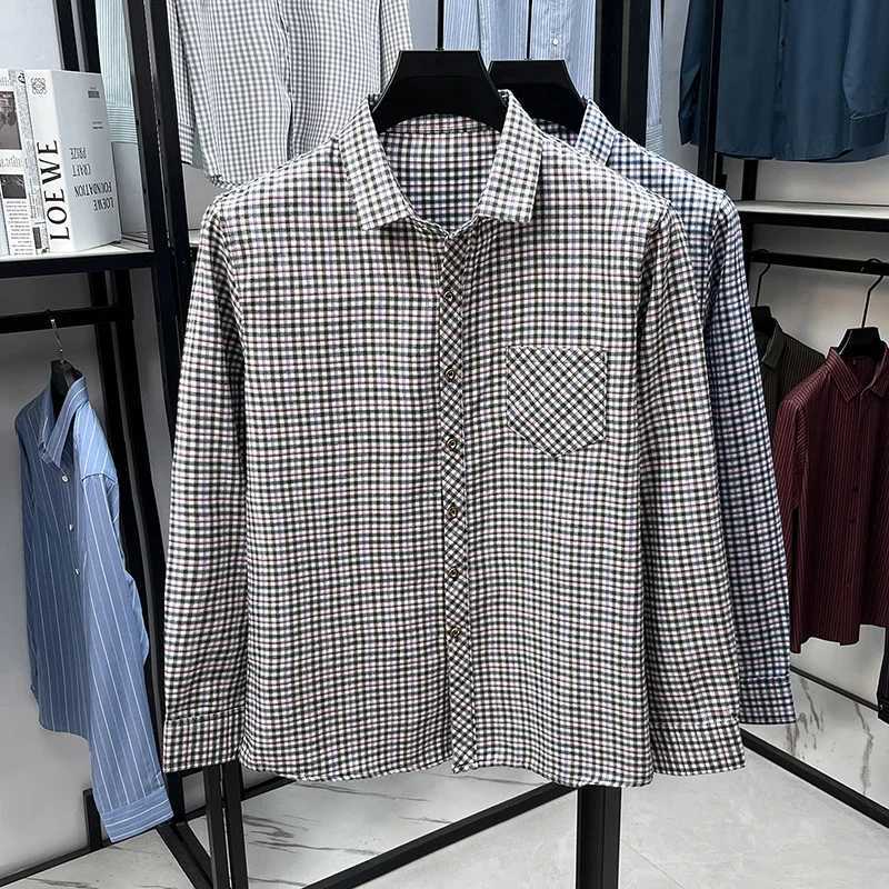 Men's Lapel Collar Plaid Shirt Long Sleeve Button Front Breathable Comfortable Fabric Casual Business Daily Wear Single Pocket Z260805