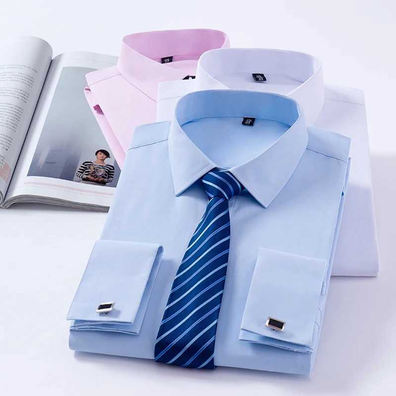 Men's French Cuffs Dress Shirt Long Sleeve Fit Elegant Gentleman Romantic Wedding Party Business Fashion White Shirts Z260805 - view 5