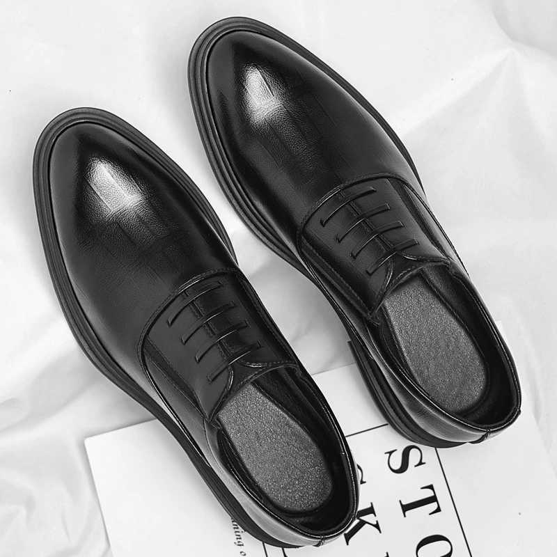 Genuine Leather Textured Slip Black On Formal Business Office Groom Wedding Daily Wear Shoes Fashion Simple Increase Height H260805 - view 4