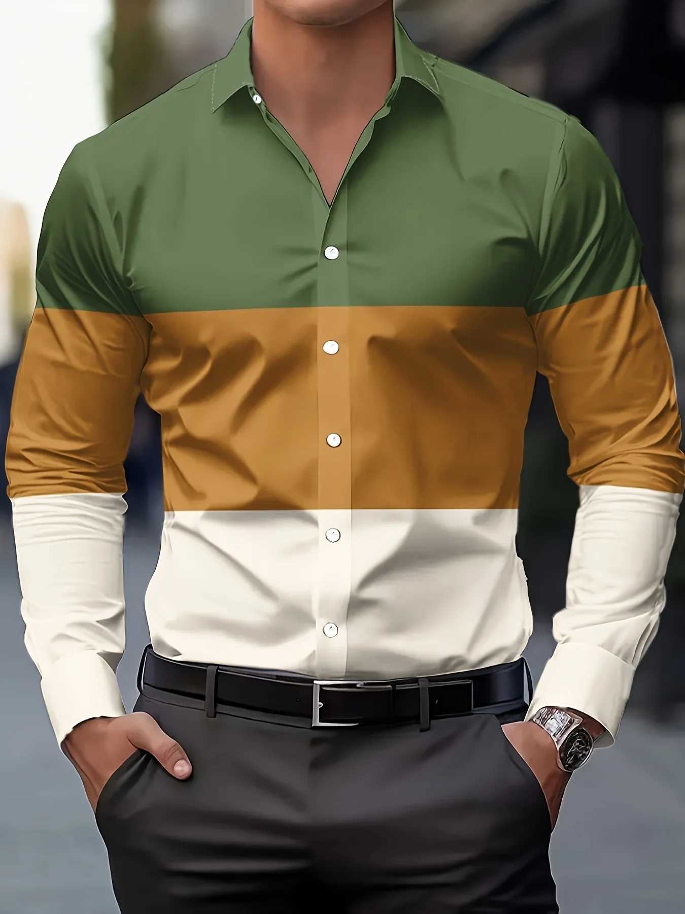 Men's Business Casual Shirt-Button-Up Long Sleeve Formal Everyday Office Shirt Horizontal Stripes -Seasonal Fashion Z260805