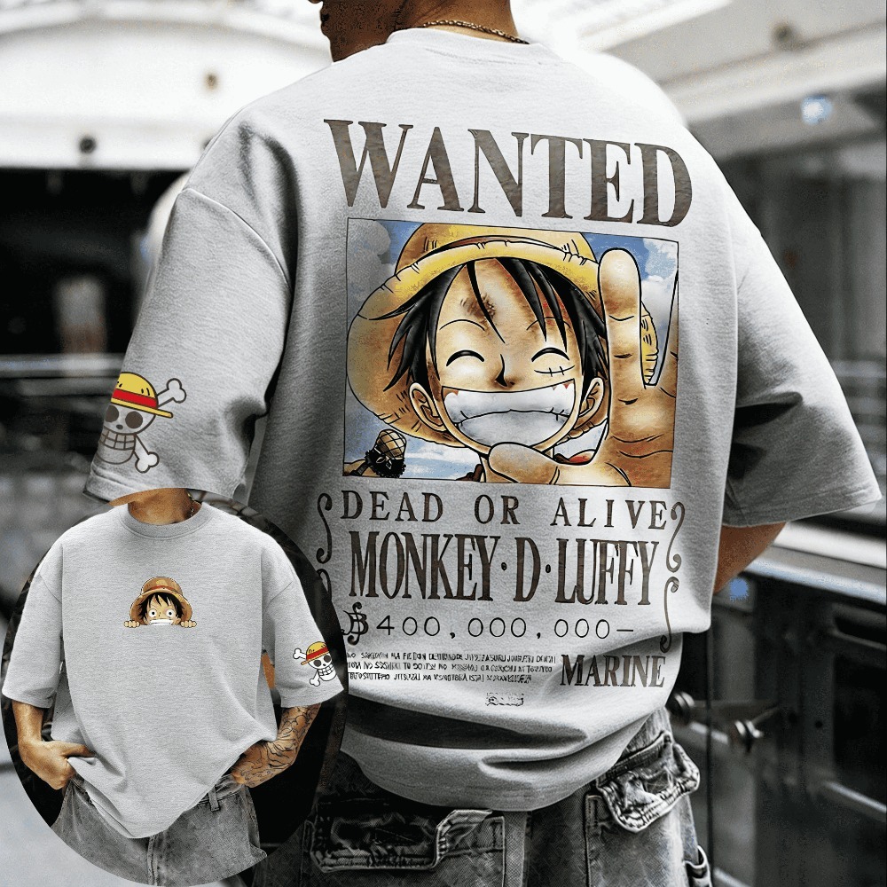 One Piece Monkey D Luffy Anime Printed Oversized Loose Top Men Women Adults Children Boy Gril Kids Parent Child Cotton T shirt - view 3