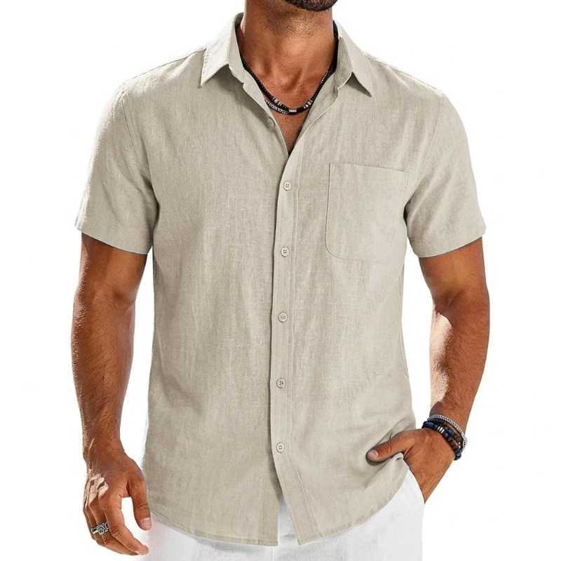 Mens Summer Solid Color Short Sleeve Tees and Premium Breathable Elegant Casual Shirts Hawaiian Inspired Cotton Linen Tops Z260805