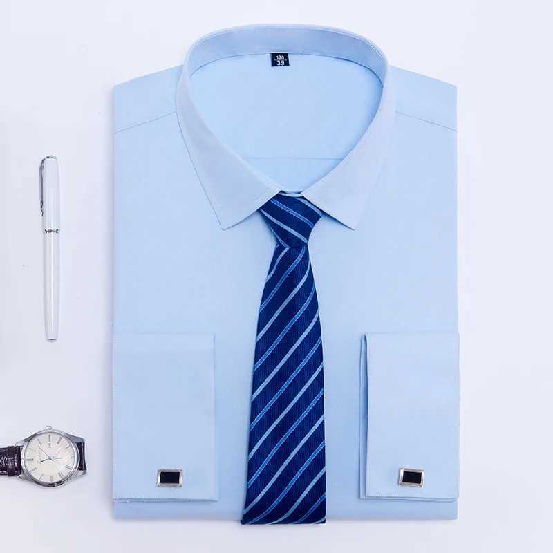 Men's French Cuffs Dress Shirt Long Sleeve Fit Elegant Gentleman Romantic Wedding Party Business Fashion White Shirts Z260805 - view 4